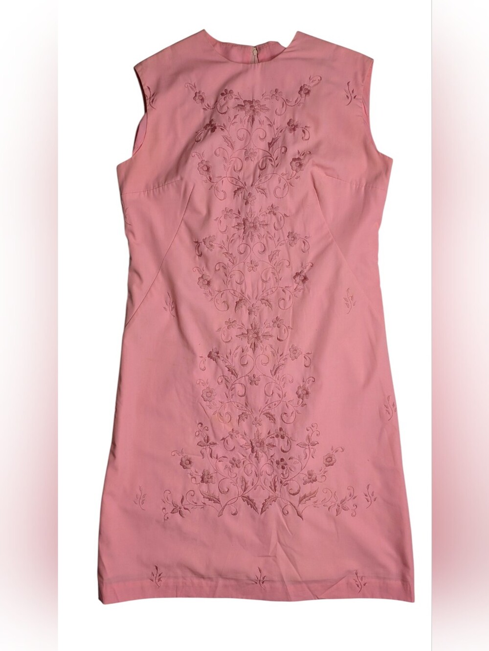 60s Sleeveless Pink Embroidered Shift Dress Size  XL